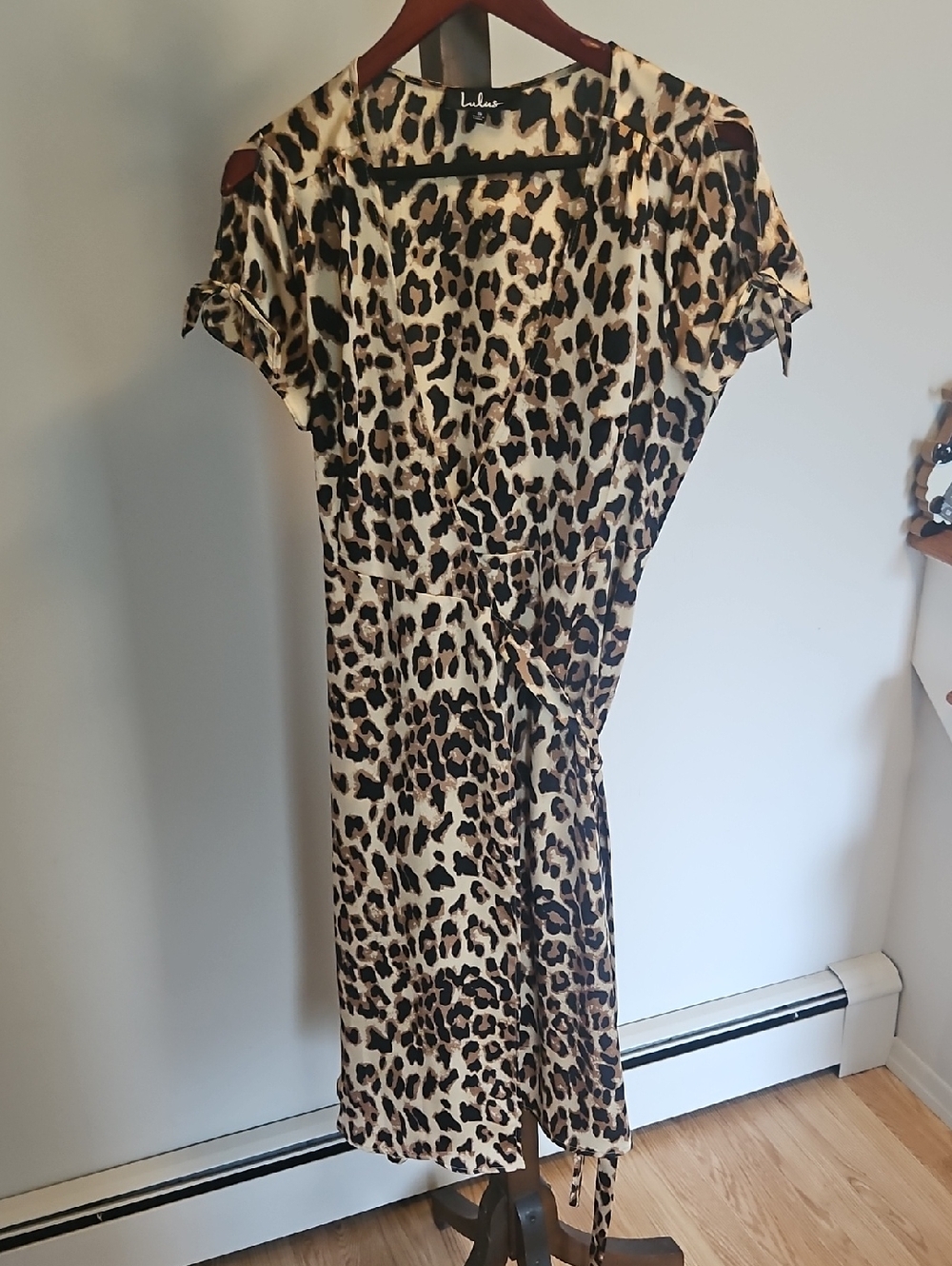 Lulus Womens Leopard Print Wrap Dress - Beige & Black Size S